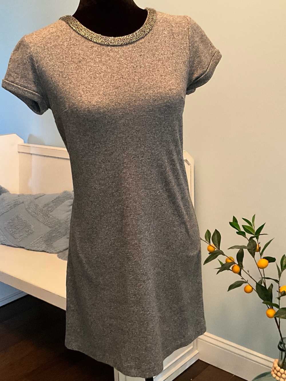 Cotton LOFT Dress XSmall Dress Grey Gray 100% Cotton Beaded